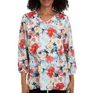 NWT Mario Serrani Women's Floral Print V-Neck Tunic Blouse